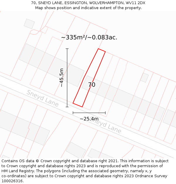 70, SNEYD LANE, ESSINGTON, WOLVERHAMPTON, WV11 2DX: Plot and title map