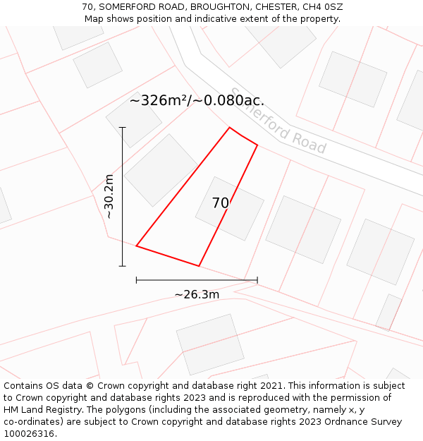 70, SOMERFORD ROAD, BROUGHTON, CHESTER, CH4 0SZ: Plot and title map