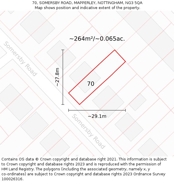 70, SOMERSBY ROAD, MAPPERLEY, NOTTINGHAM, NG3 5QA: Plot and title map