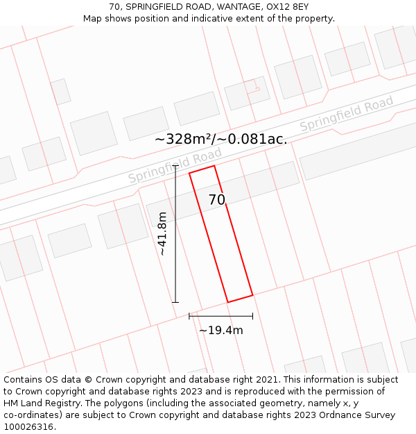 70, SPRINGFIELD ROAD, WANTAGE, OX12 8EY: Plot and title map