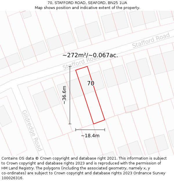 70, STAFFORD ROAD, SEAFORD, BN25 1UA: Plot and title map