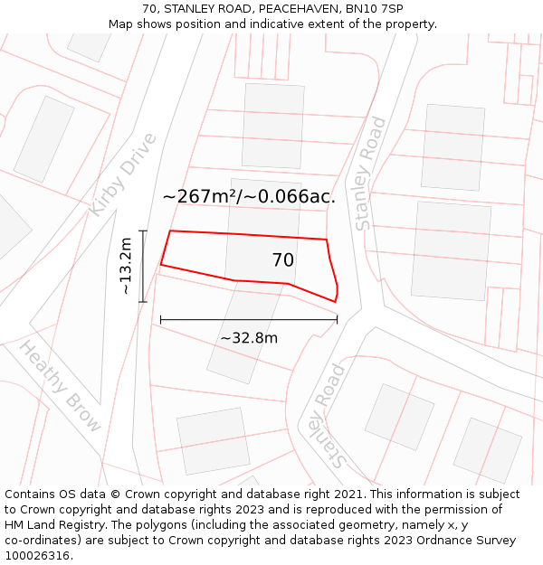 70, STANLEY ROAD, PEACEHAVEN, BN10 7SP: Plot and title map