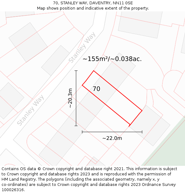 70, STANLEY WAY, DAVENTRY, NN11 0SE: Plot and title map