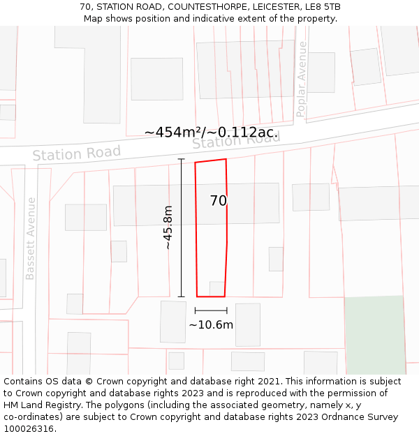 70, STATION ROAD, COUNTESTHORPE, LEICESTER, LE8 5TB: Plot and title map