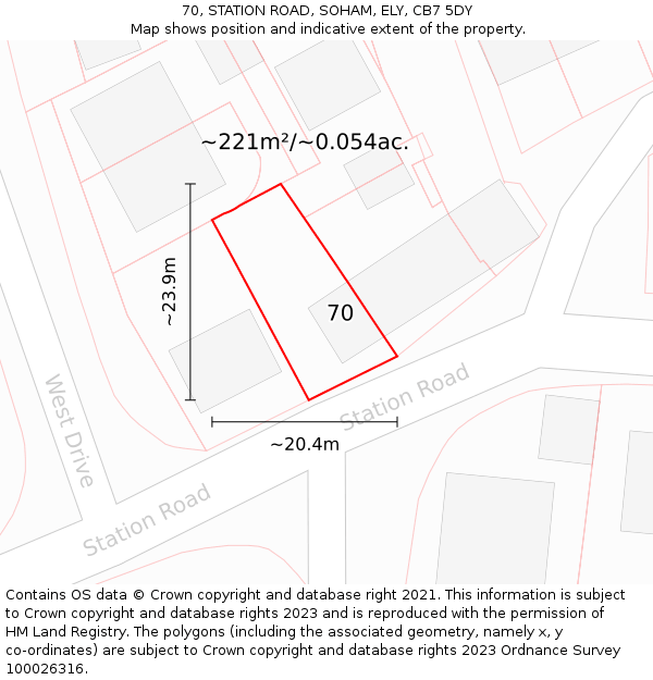 70, STATION ROAD, SOHAM, ELY, CB7 5DY: Plot and title map