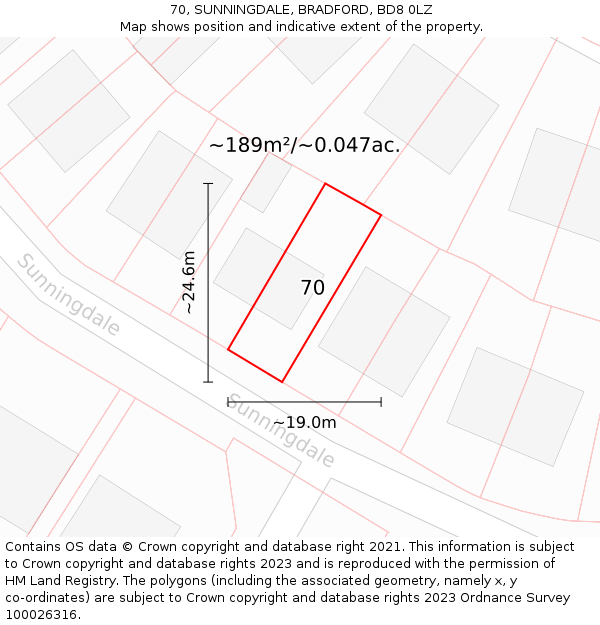 70, SUNNINGDALE, BRADFORD, BD8 0LZ: Plot and title map