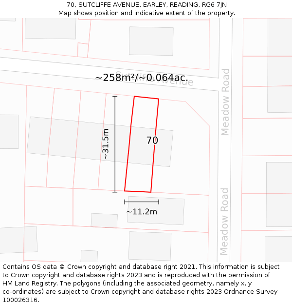 70, SUTCLIFFE AVENUE, EARLEY, READING, RG6 7JN: Plot and title map