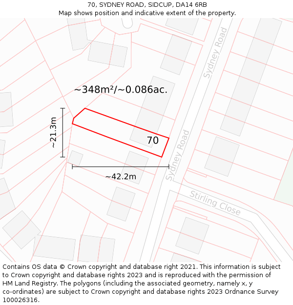 70, SYDNEY ROAD, SIDCUP, DA14 6RB: Plot and title map