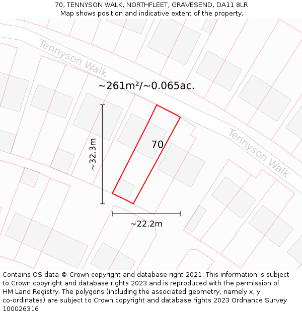 70, TENNYSON WALK, NORTHFLEET, GRAVESEND, DA11 8LR: Plot and title map