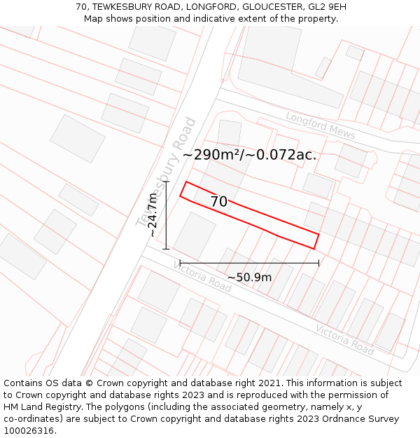 70, TEWKESBURY ROAD, LONGFORD, GLOUCESTER, GL2 9EH: Plot and title map