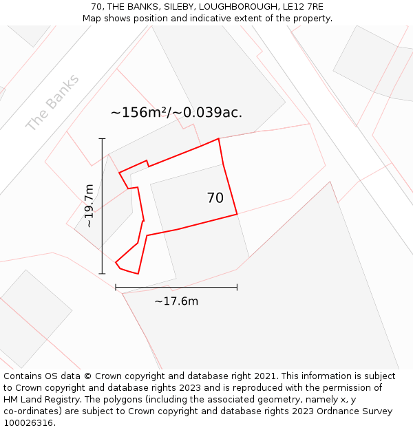 70, THE BANKS, SILEBY, LOUGHBOROUGH, LE12 7RE: Plot and title map