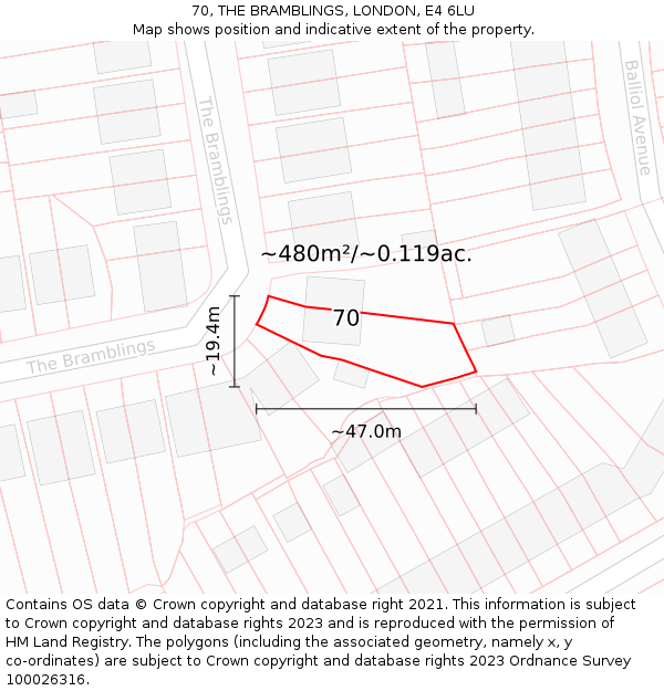 70, THE BRAMBLINGS, LONDON, E4 6LU: Plot and title map