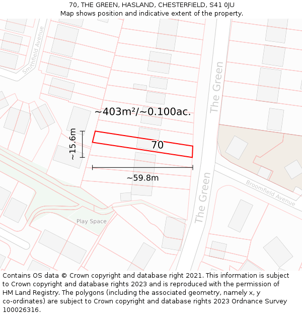 70, THE GREEN, HASLAND, CHESTERFIELD, S41 0JU: Plot and title map