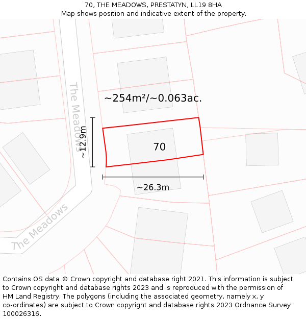 70, THE MEADOWS, PRESTATYN, LL19 8HA: Plot and title map