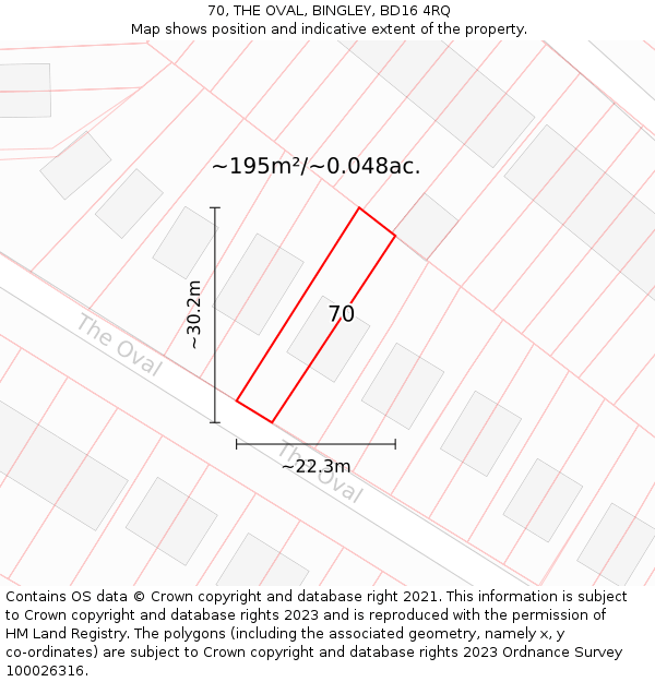 70, THE OVAL, BINGLEY, BD16 4RQ: Plot and title map