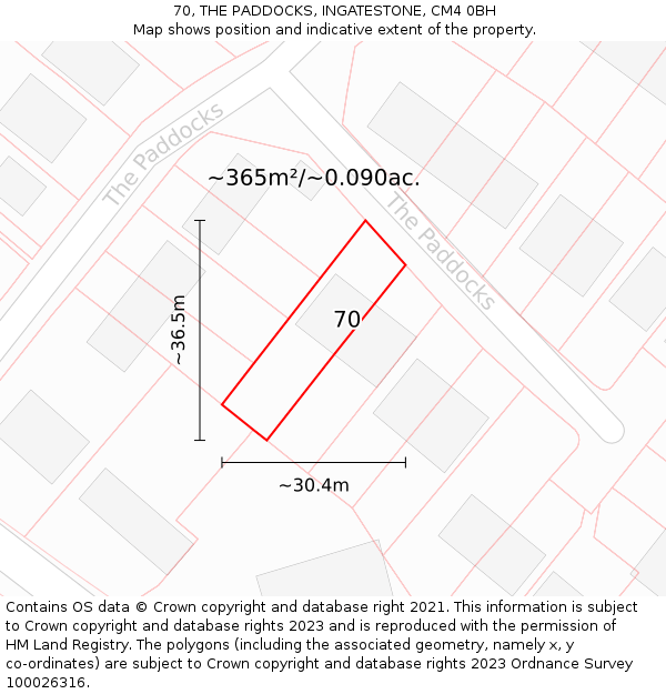 70, THE PADDOCKS, INGATESTONE, CM4 0BH: Plot and title map