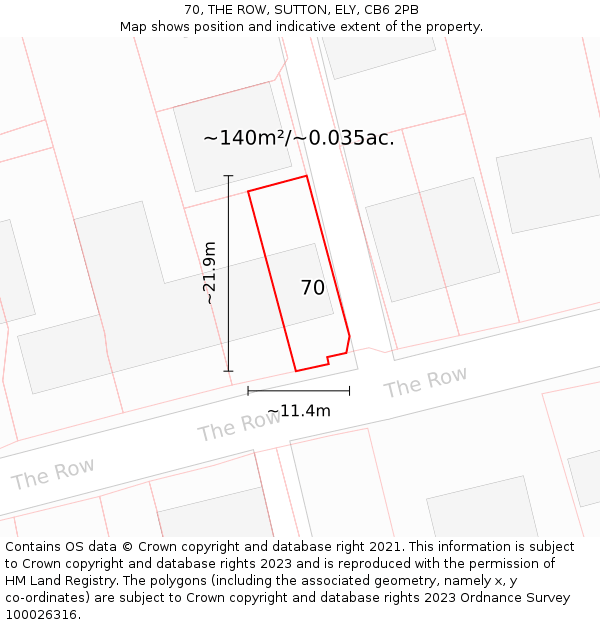 70, THE ROW, SUTTON, ELY, CB6 2PB: Plot and title map