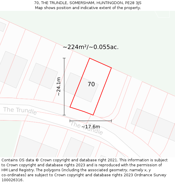 70, THE TRUNDLE, SOMERSHAM, HUNTINGDON, PE28 3JS: Plot and title map