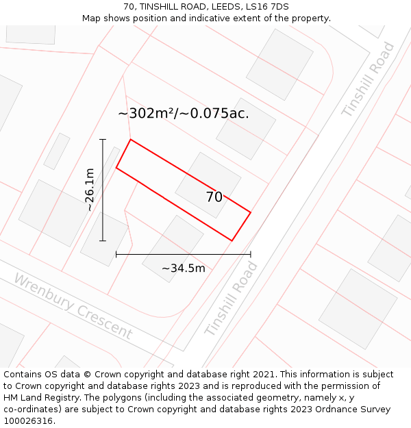 70, TINSHILL ROAD, LEEDS, LS16 7DS: Plot and title map