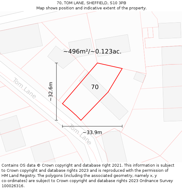 70, TOM LANE, SHEFFIELD, S10 3PB: Plot and title map