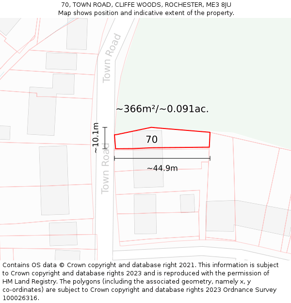 70, TOWN ROAD, CLIFFE WOODS, ROCHESTER, ME3 8JU: Plot and title map