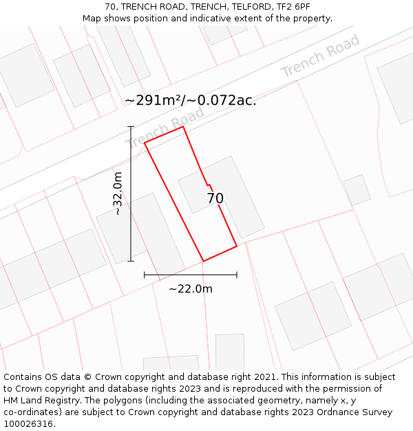 70, TRENCH ROAD, TRENCH, TELFORD, TF2 6PF: Plot and title map