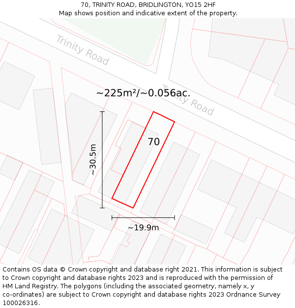 70, TRINITY ROAD, BRIDLINGTON, YO15 2HF: Plot and title map