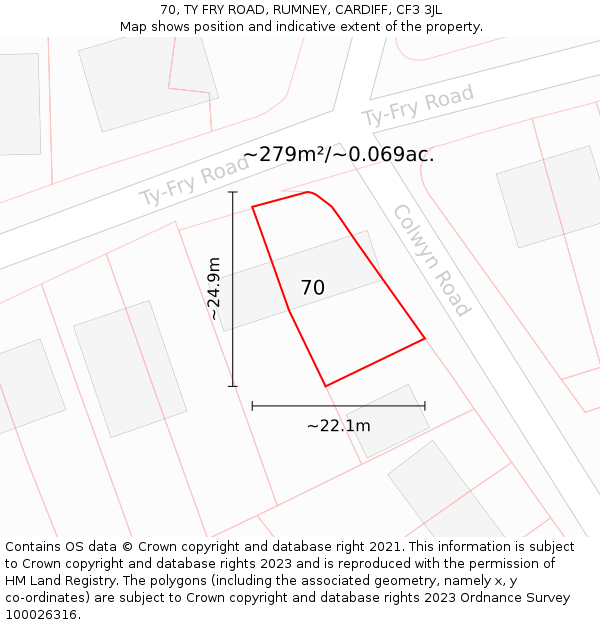 70, TY FRY ROAD, RUMNEY, CARDIFF, CF3 3JL: Plot and title map