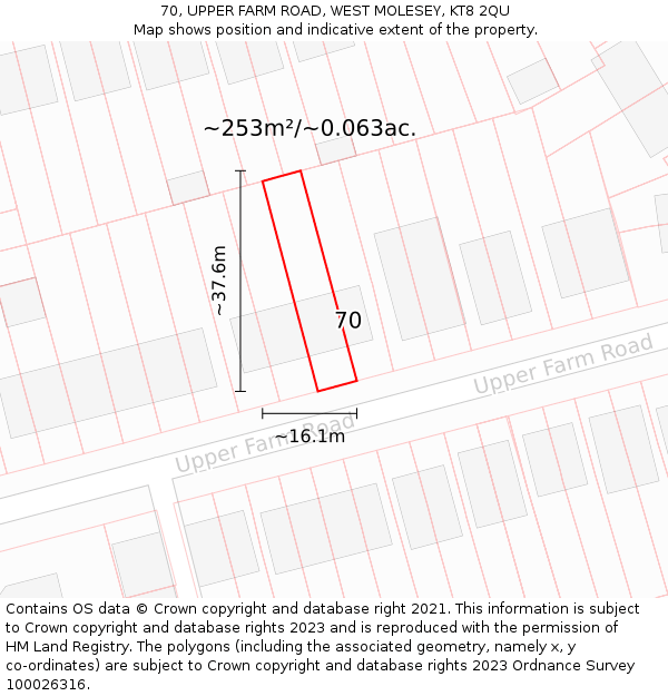 70, UPPER FARM ROAD, WEST MOLESEY, KT8 2QU: Plot and title map