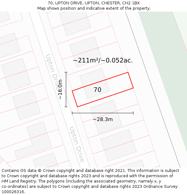 70, UPTON DRIVE, UPTON, CHESTER, CH2 1BX: Plot and title map