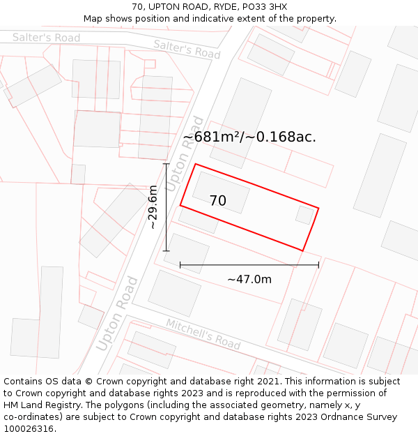 70, UPTON ROAD, RYDE, PO33 3HX: Plot and title map