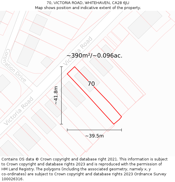 70, VICTORIA ROAD, WHITEHAVEN, CA28 6JU: Plot and title map