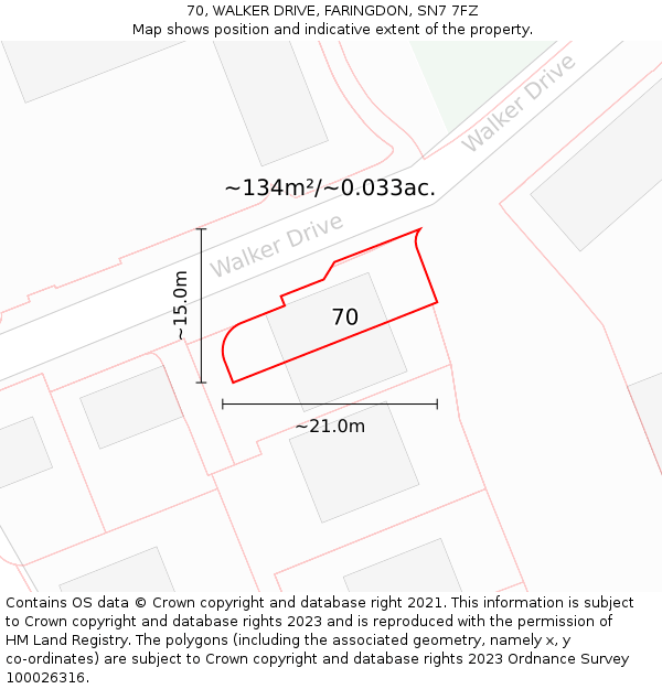 70, WALKER DRIVE, FARINGDON, SN7 7FZ: Plot and title map