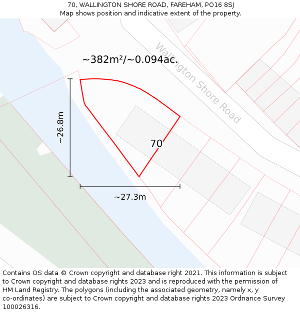 70, WALLINGTON SHORE ROAD, FAREHAM, PO16 8SJ: Plot and title map