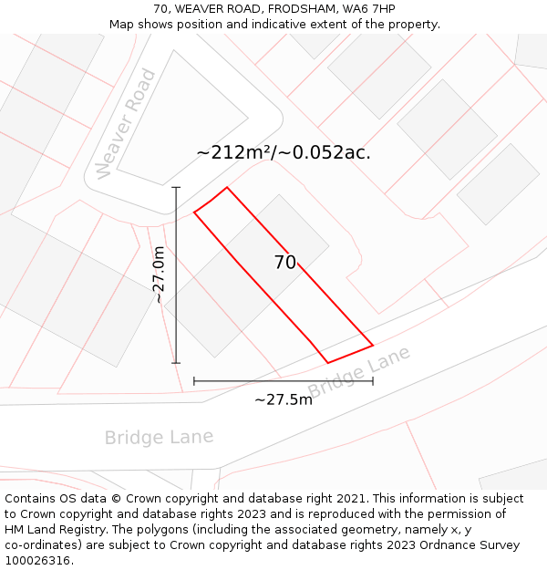 70, WEAVER ROAD, FRODSHAM, WA6 7HP: Plot and title map