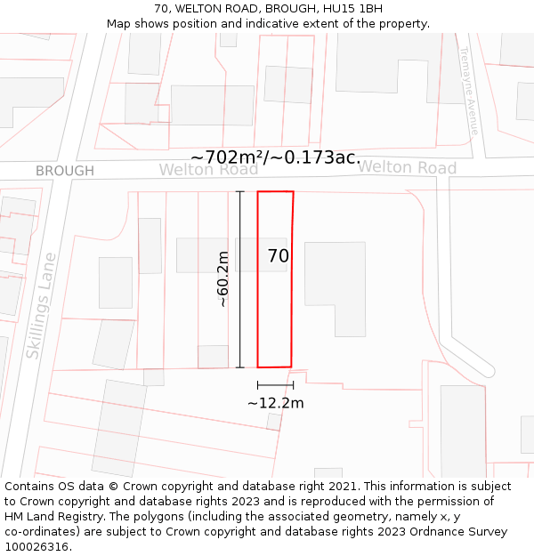 70, WELTON ROAD, BROUGH, HU15 1BH: Plot and title map