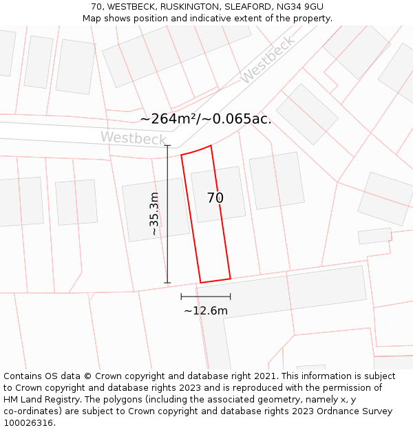 70, WESTBECK, RUSKINGTON, SLEAFORD, NG34 9GU: Plot and title map