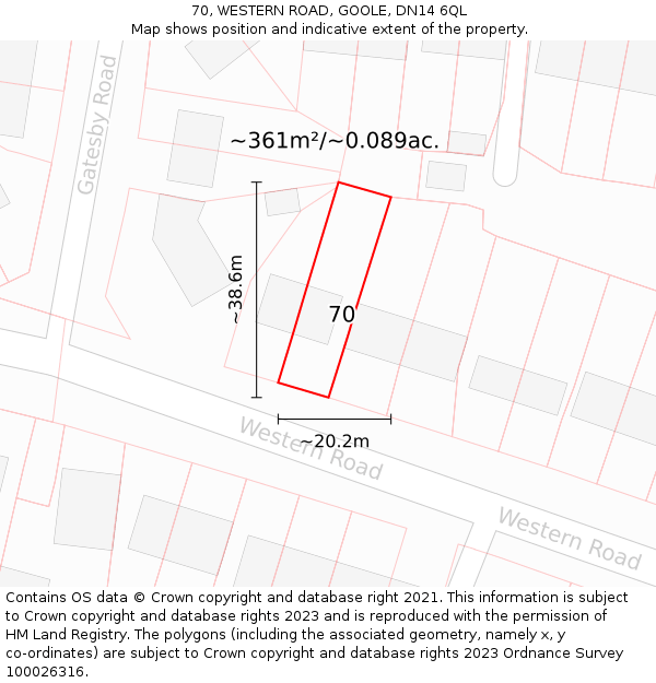 70, WESTERN ROAD, GOOLE, DN14 6QL: Plot and title map