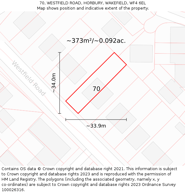 70, WESTFIELD ROAD, HORBURY, WAKEFIELD, WF4 6EL: Plot and title map