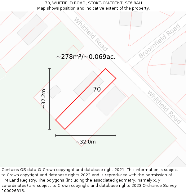 70, WHITFIELD ROAD, STOKE-ON-TRENT, ST6 8AH: Plot and title map