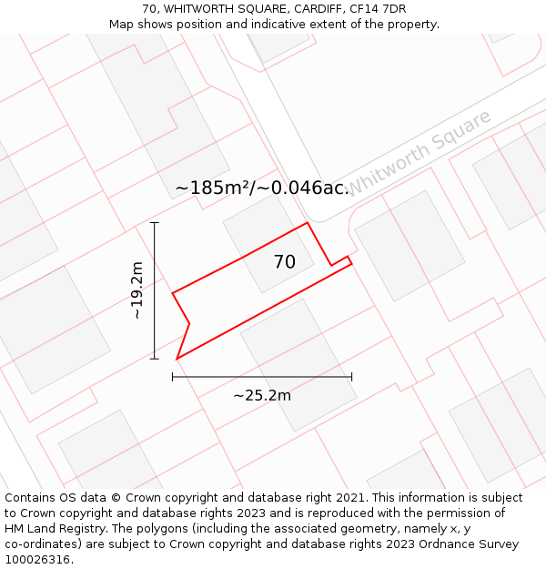 70, WHITWORTH SQUARE, CARDIFF, CF14 7DR: Plot and title map