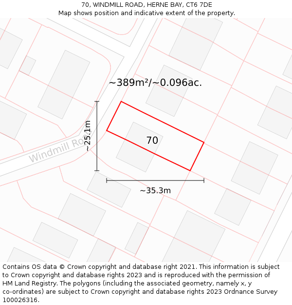 70, WINDMILL ROAD, HERNE BAY, CT6 7DE: Plot and title map