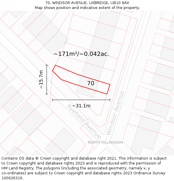 70, WINDSOR AVENUE, UXBRIDGE, UB10 9AX: Plot and title map