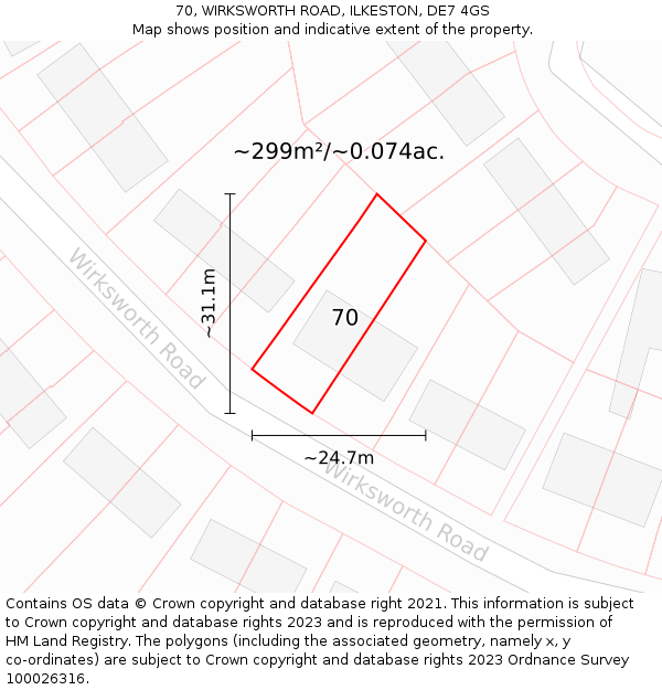 70, WIRKSWORTH ROAD, ILKESTON, DE7 4GS: Plot and title map