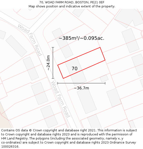 70, WOAD FARM ROAD, BOSTON, PE21 0EF: Plot and title map