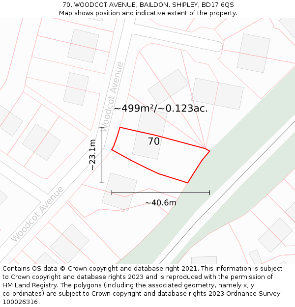 70, WOODCOT AVENUE, BAILDON, SHIPLEY, BD17 6QS: Plot and title map