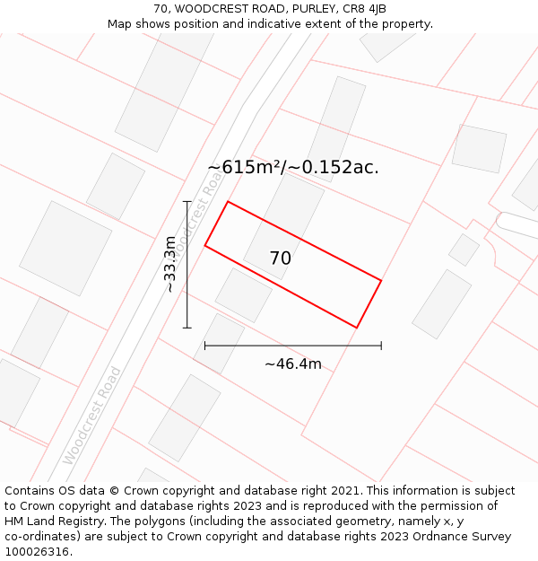 70, WOODCREST ROAD, PURLEY, CR8 4JB: Plot and title map