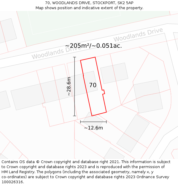 70, WOODLANDS DRIVE, STOCKPORT, SK2 5AP: Plot and title map