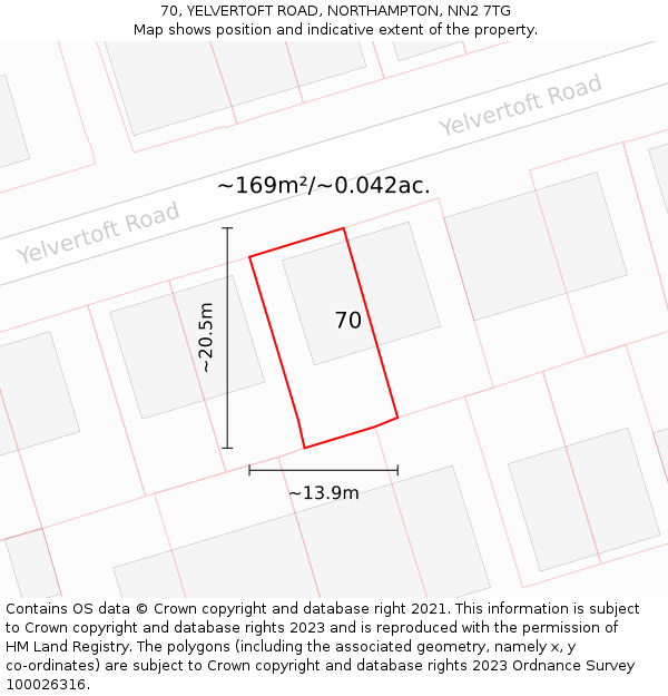 70, YELVERTOFT ROAD, NORTHAMPTON, NN2 7TG: Plot and title map