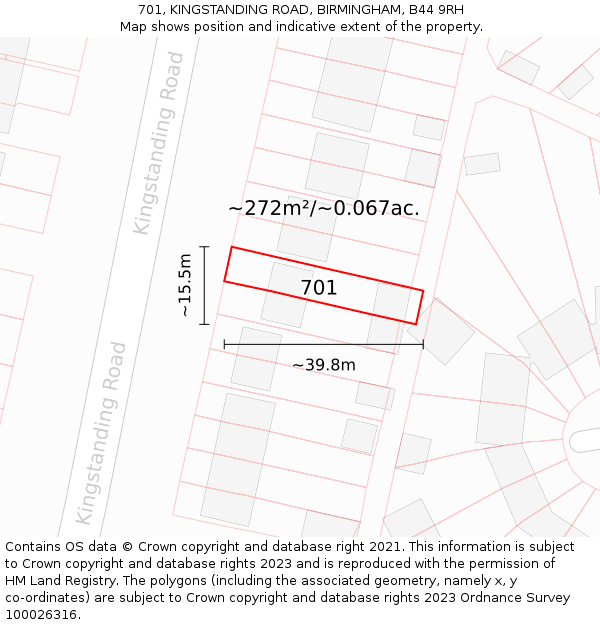 701, KINGSTANDING ROAD, BIRMINGHAM, B44 9RH: Plot and title map